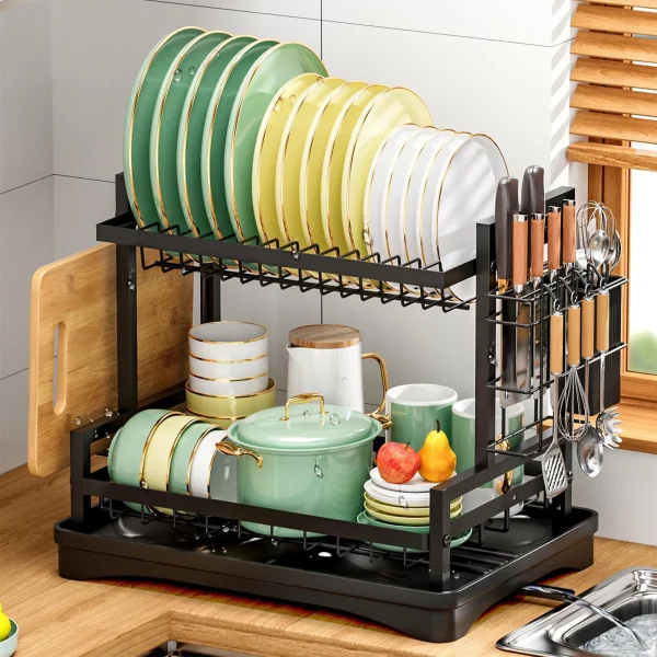 Dish Drainer Rack 2 Tier Rustproof with Drip Tray